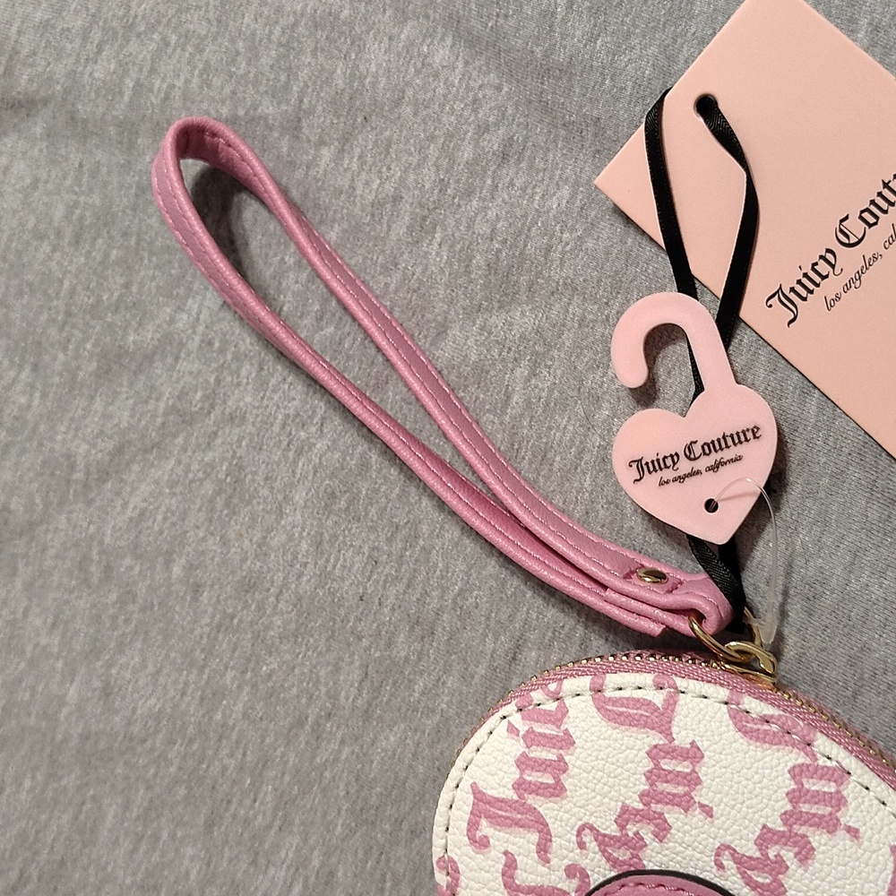 💗 NWT Juicy Couture Heart Coin Purse / Wristlet – Pink Logo Print - Picture 4 of 10